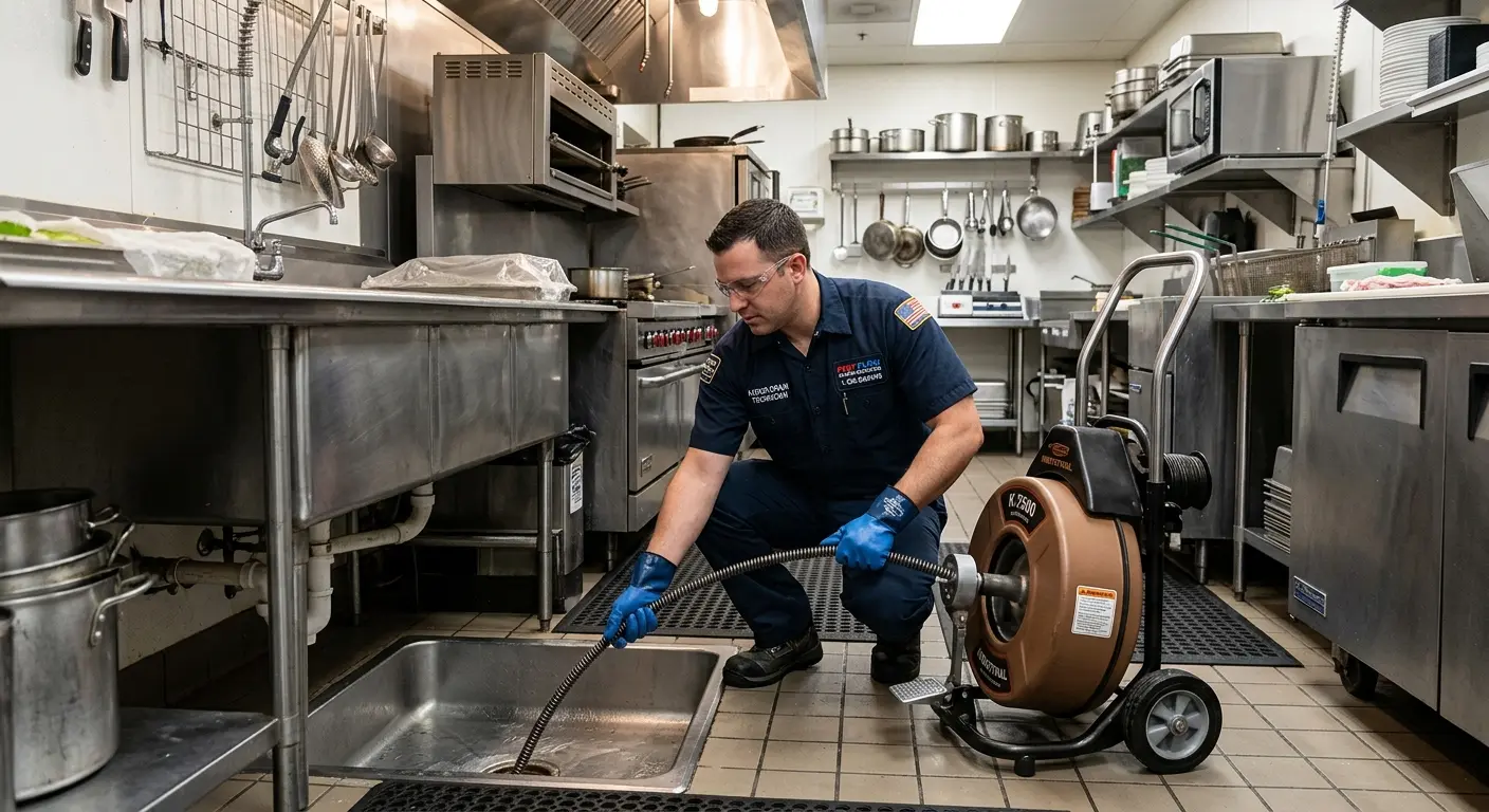 Commercial drain cleaning service in a restaurant kitchen in Arcata